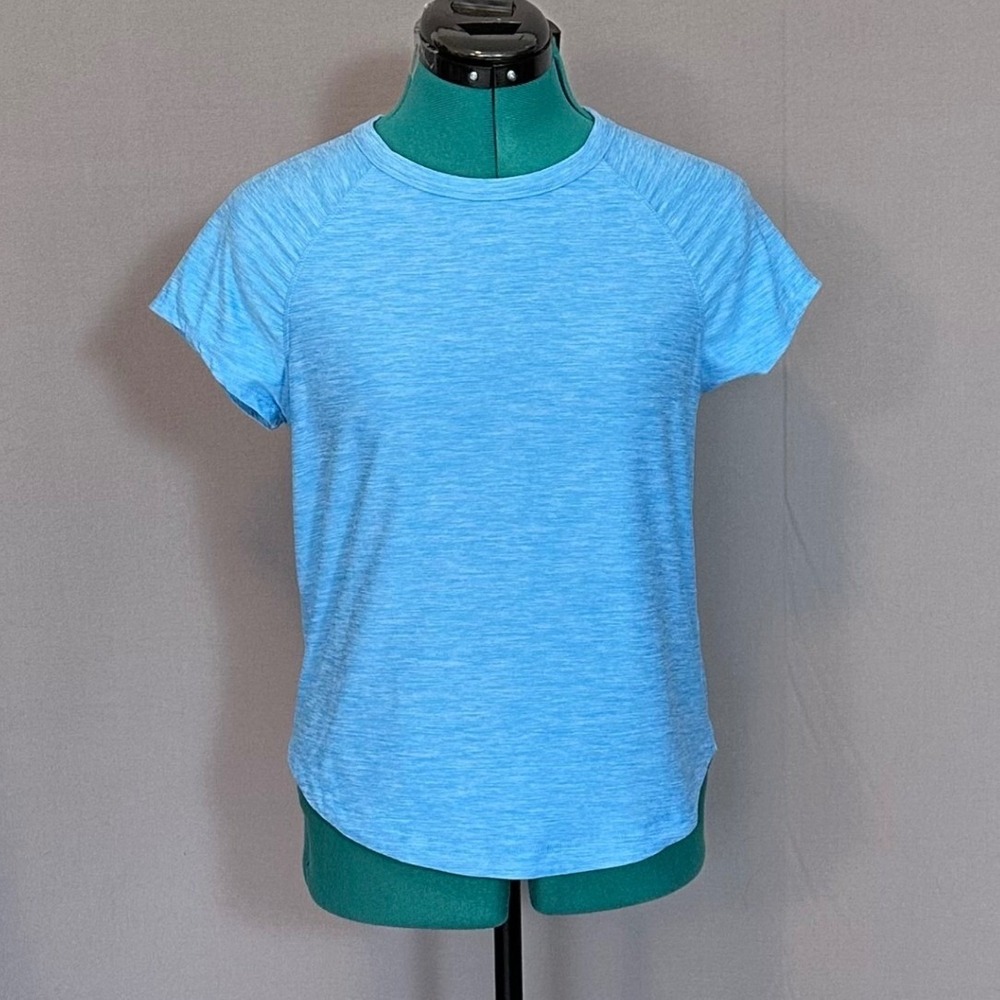 Title Nine Buttah LT Blue Heather Raglan Short Sleeve Active Tee Shirt 431001 S